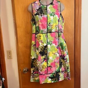 Calvin Klein Sleeveless Floral Midi Dress in Pink, Green and Yellow